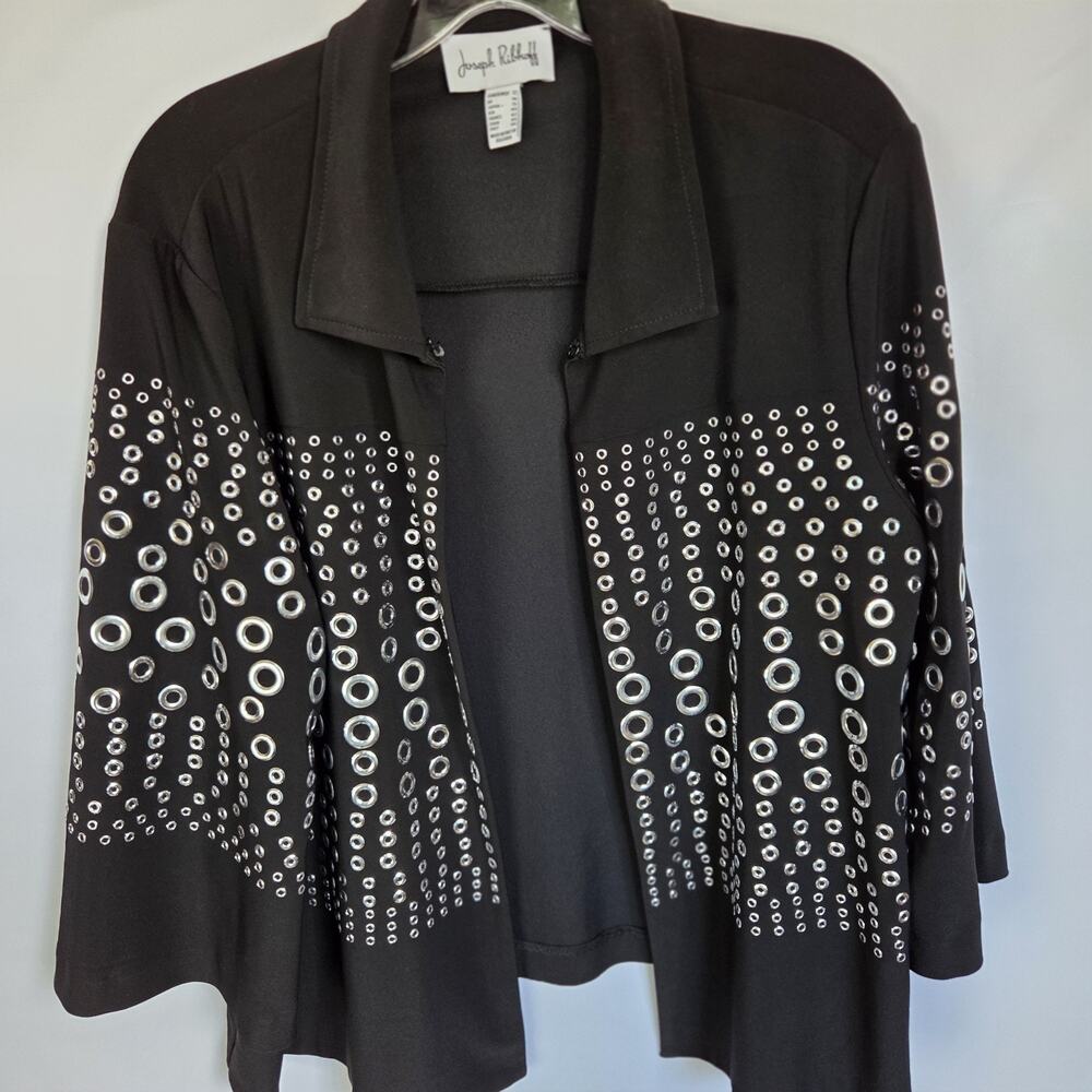 Joseph Ribkoff Black Grommet Open Front Jacket Blazer Womens 12 3/4 Sleeve